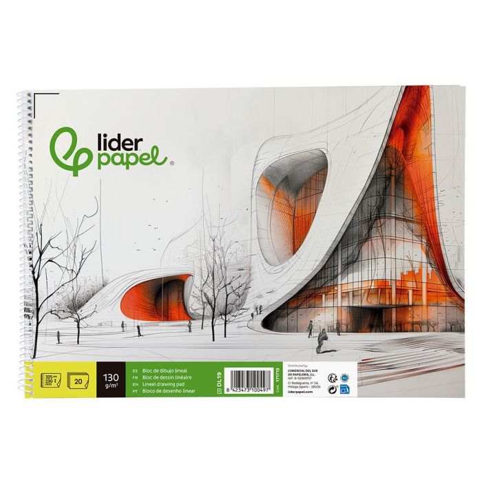 Bloc Dibujo Liderpapel Lineal Vanguardia 230x325 mm 20 Hojas 130 gr-M2 Con Recuadro Perforado 5 unidades 1