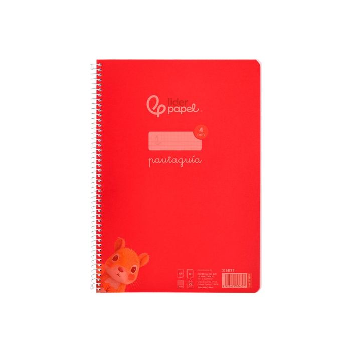 Cuaderno Espiral Liderpapel Din A4 Pautaguia Tapa Plastico80H 90 gr Cuadro Pautado 4 mm Con Margen Color Rojo 5 unidades 1