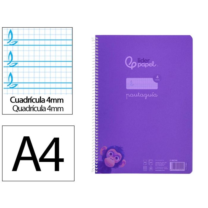 Cuaderno Espiral Liderpapel Din A4 Pautaguia Tapa Plastico80H 90 gr Cuadro Pautado 4 mm Con Margen Color Lila 5 unidades