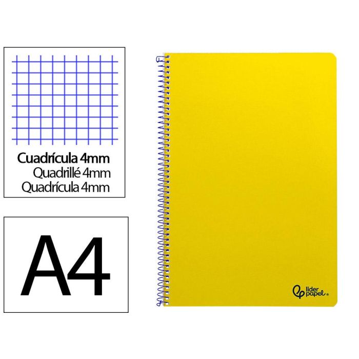 Cuaderno Espiral Liderpapel Din A4 Smart Tapa Blanda 80H 75 gr Cuadro 4 mm Con Margen Color Amarillo 4 unidades