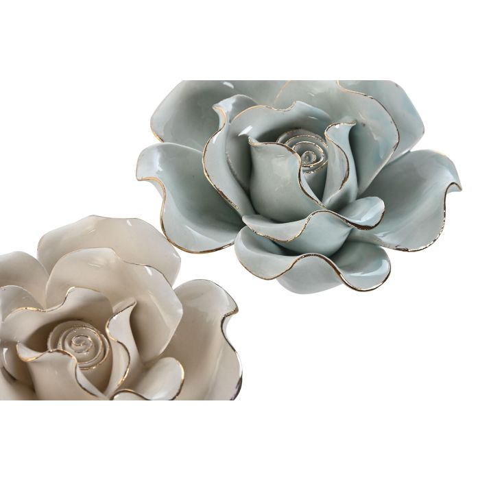 Flor Tradicional DKD Home Decor Azul Celeste Beige 9 x 3.6 x 9 cm (6 Unidades) 1