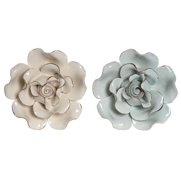 Flor Tradicional DKD Home Decor Azul Celeste Beige 9 x 3.6 x 9 cm (6 Unidades) 2