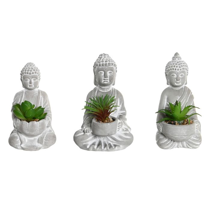 Planta Oriental DKD Home Decor Gris Claro Verde 8 x 16 x 10.5 cm (3 Unidades)