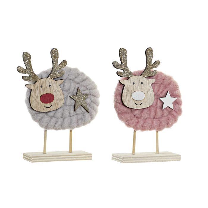 Decoracion Navidad Fantasia DKD Home Decor Gris Rosa 4 x 16 x 10 cm (6 Unidades)