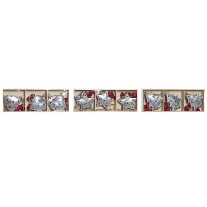 Decoracion Colgante Navidad Tradicional DKD Home Decor Gris Rojo 2 x 12 x 6 cm Set de 6 (6 Unidades) 2
