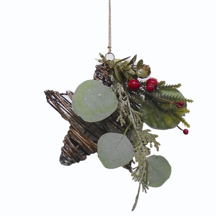 Decoracion Colgante Navidad Tradicional DKD Home Decor Marron Verde 7 x 15 x 15 cm (6 Unidades)