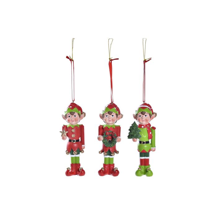 Decoracion Colgante Navidad Tradicional DKD Home Decor Rojo Verde 4 x 14 x 5 cm (6 Unidades)