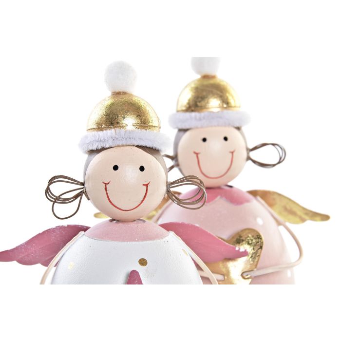 Figura Navidad Fantasia DKD Home Decor Blanco Rosa 6.5 x 14 x 9 cm (6 Unidades) 1