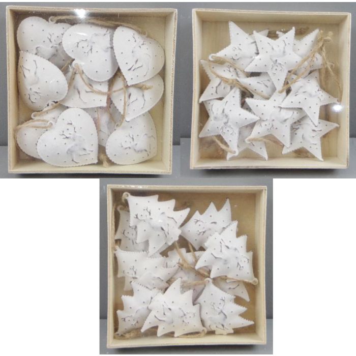 Decoracion Colgante Navidad Moderna DKD Home Decor Blanco 12 x 3 x 12 cm Set de 10 (6 Unidades)