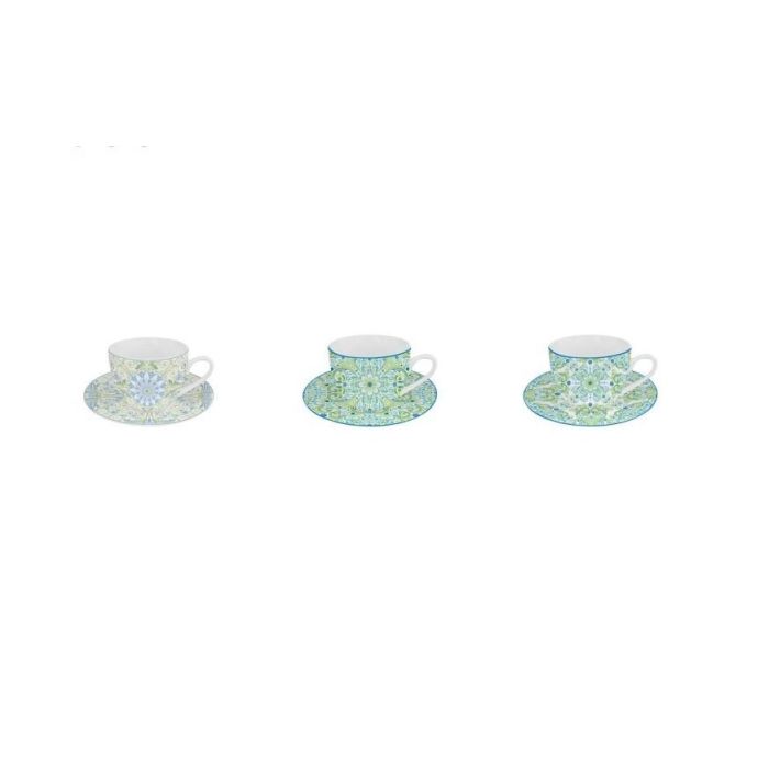 Taza Set Plato Arabe DKD Home Decor Verde Azul 9 x 7 x 12 cm (6 Unidades)