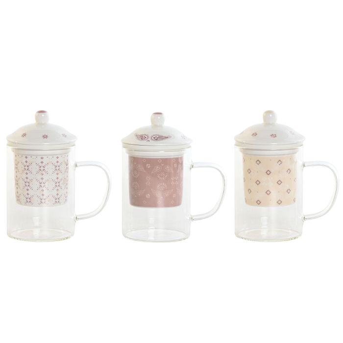 Mug Infusiones Scandi DKD Home Decor Rosa Blanco 8 x 15 x 12 cm (6 Unidades)