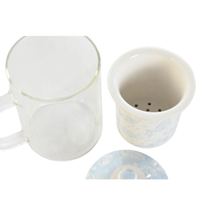 Mug Infusiones Shabby DKD Home Decor Rosa Azul 8 x 14.5 x 12 cm (6 Unidades) 2