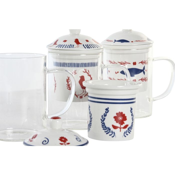 Mug Infusiones Mediterraneo DKD Home Decor Azul Rojo 8 x 14.5 x 12 cm (6 Unidades) 1