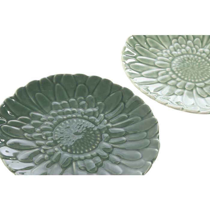 Plato Tropical DKD Home Decor Verde Verde Oscuro 16 x 2 x 16 cm (6 Unidades) 1