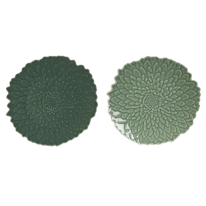 Plato Tropical DKD Home Decor Verde Verde Oscuro 26 x 3 x 26 cm (6 Unidades)