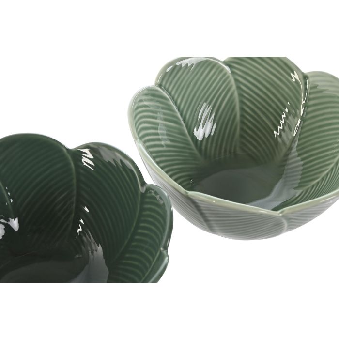 Bol Tropical DKD Home Decor Verde Verde Oscuro 16 x 7.6 x 16 cm (6 Unidades) 1