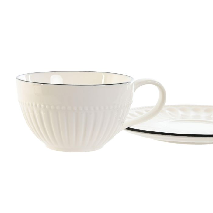 Taza Set Plato Tradicional DKD Home Decor Blanco Negro 15.5 x 6.7 x 15.5 cm (6 Unidades) 1