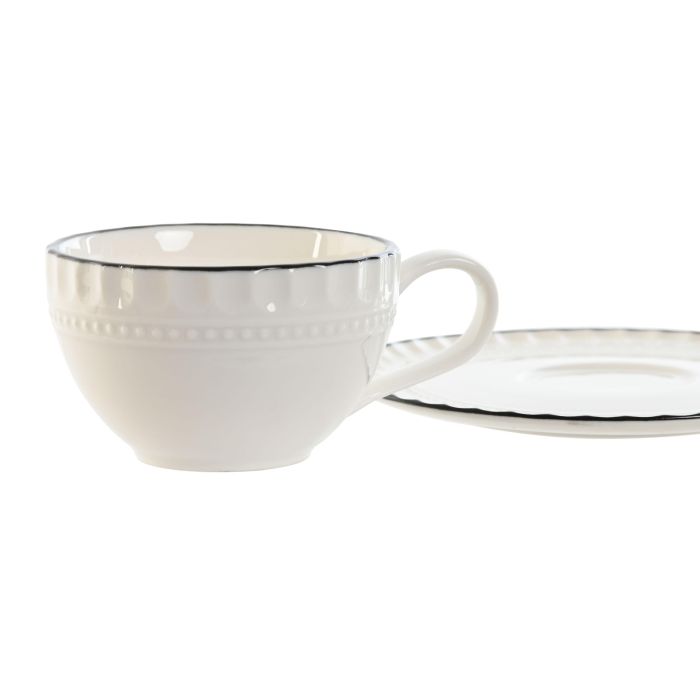 Taza Set Plato Tradicional DKD Home Decor Blanco Negro 12.5 x 5.3 x 12.5 cm (6 Unidades) 1