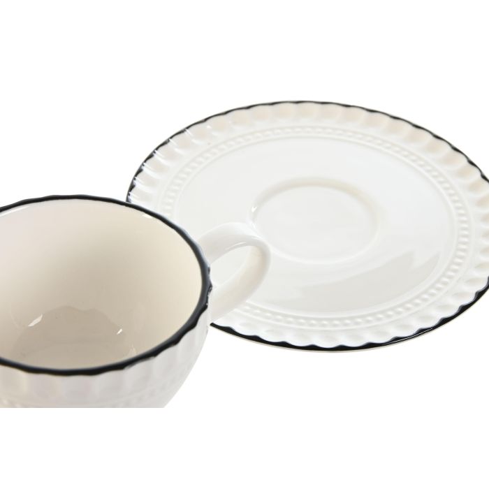 Taza Set Plato Tradicional DKD Home Decor Blanco Negro 12.5 x 5.3 x 12.5 cm (6 Unidades) 2