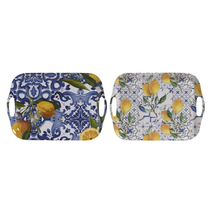 Bandeja Mediterraneo DKD Home Decor Azul Amarillo 26 x 2.5 x 36 cm (6 Unidades)