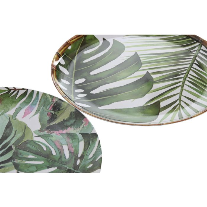 Plato Tropical DKD Home Decor Verde Blanco 28 x 1 x 28 cm (6 Unidades) 2