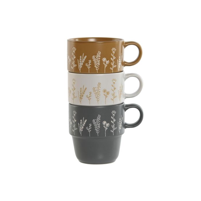 Mug Shabby DKD Home Decor Gris Mostaza 9.5 x 10 x 12.5 cm (6 Unidades) 3