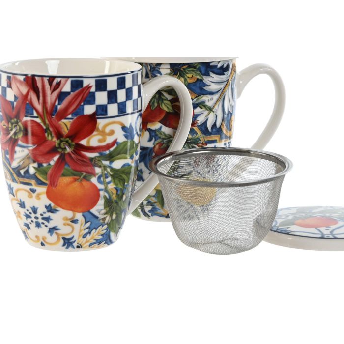 Mug Infusiones Moderno DKD Home Decor Azul Blanco 9 x 11 x 12 cm (6 Unidades) 1