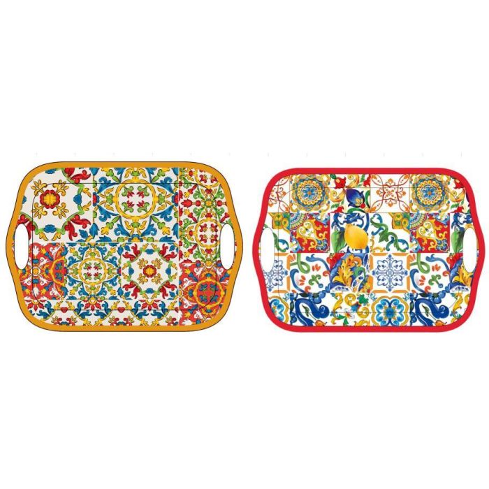 Bandeja Mediterraneo DKD Home Decor Azul Rojo 26 x 2.5 x 36 cm (6 Unidades)