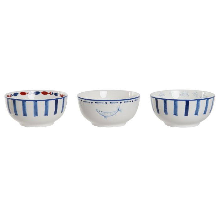 Bol Atlantico DKD Home Decor Azul Blanco 14 x 8 x 14 cm (6 Unidades)