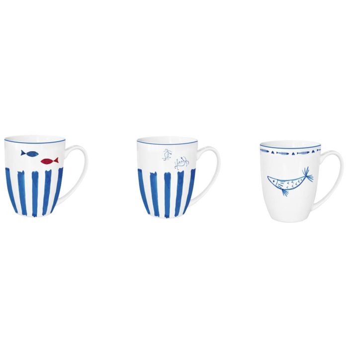 Mug Atlantico DKD Home Decor Azul Blanco 8.5 x 10 x 12 cm (6 Unidades)