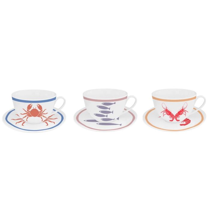 Taza Set Plato Mediterraneo DKD Home Decor Multicolor 9 x 7 x 12 cm (6 Unidades)