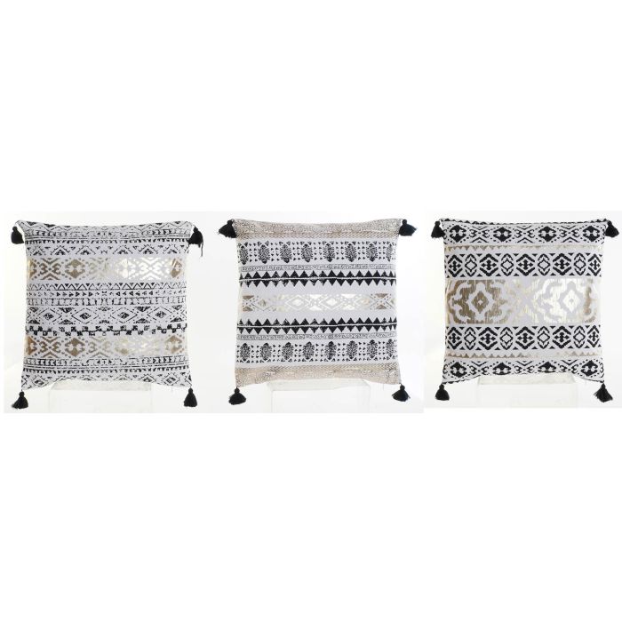 Cojin Boho DKD Home Decor Negro Dorado 10 x 45 x 45 cm (6 Unidades)