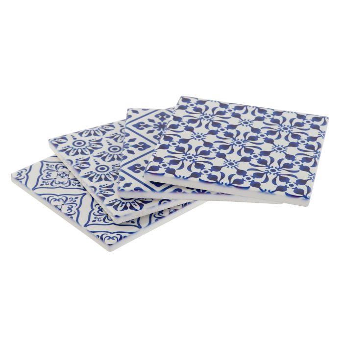 Posavasos Mediterraneo DKD Home Decor Azul Blanco 10.8 x 0.7 x 10.8 cm (72 Unidades) 1