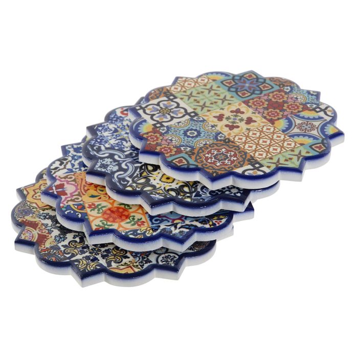 Posavasos Mediterraneo DKD Home Decor Multicolor Multicolor 10.8 x 0.7 x 10.8 cm (72 Unidades) 1