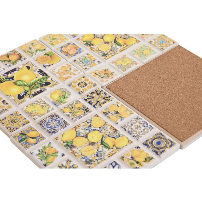 Posavasos Mediterraneo DKD Home Decor Azul Amarillo 10.8 x 0.7 x 10.8 cm (72 Unidades) 2