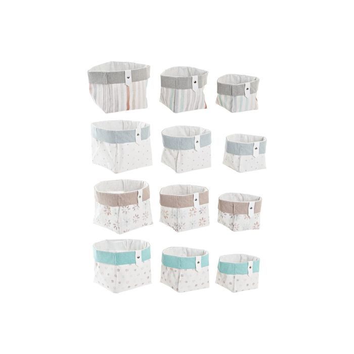 Cesta Shabby DKD Home Decor Blanco Multicolor 14 x 14 x 14 cm Set de 3 (8 Unidades)