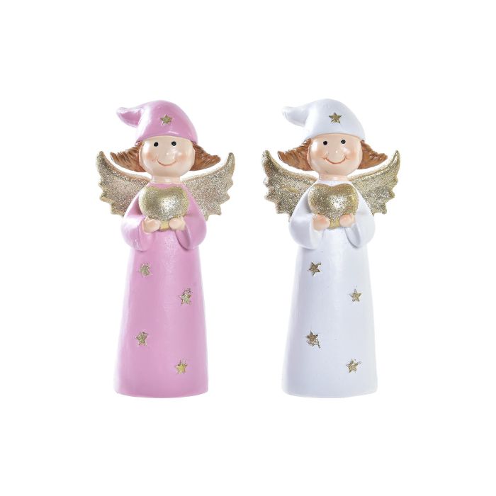 Figura Navidad Tradicional DKD Home Decor Blanco Rosa 5 x 14 x 7 cm (8 Unidades)