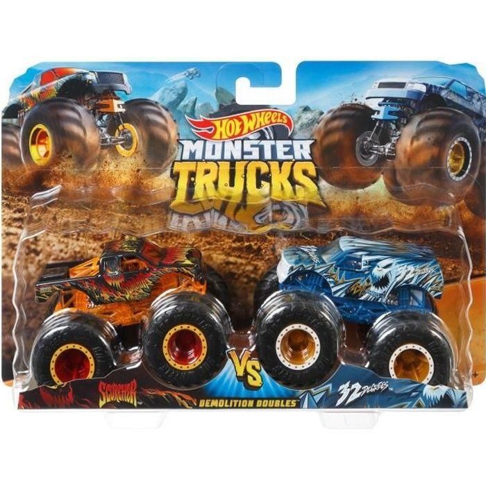 Hot Wheels - Conjunto de 2 vehículos de doble demolición Monster Truck - Autos pequeños - 3 años y +