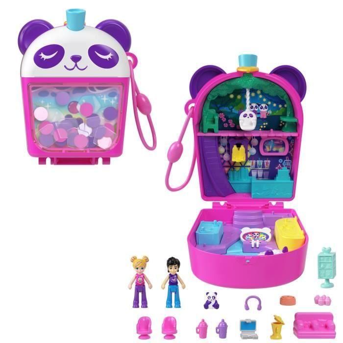 Polly Pocket-Panda Bubble Tea-Box con 2 minifiguras y panda HWN95