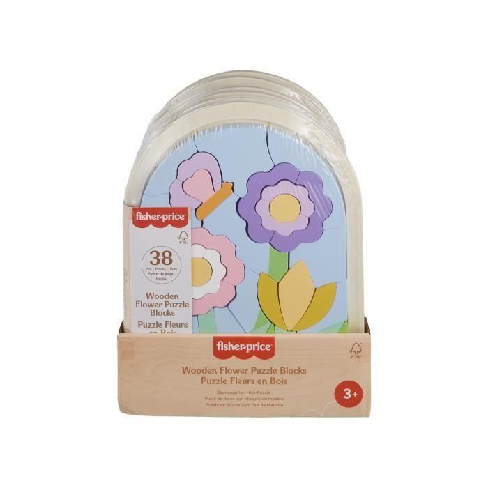 Fisher-Price-Rompecabezas de flores de madera-Rompecabezas de 37 piezas para jardín de infantes HXT97