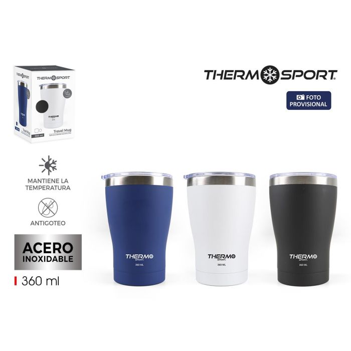 Thermosport Travel Mug de Acero, 360 ml, surtido de 3 diseños (12 Unidades)