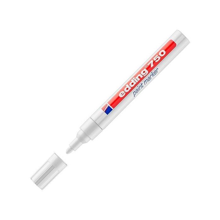 Edding Marcador Permanente 750 Tinta Opaca Brillante Blanco, Punta Redonda 2-4 mm, para Metal, Vidrio, Plástico (10 Unidades) (10 Unidades)