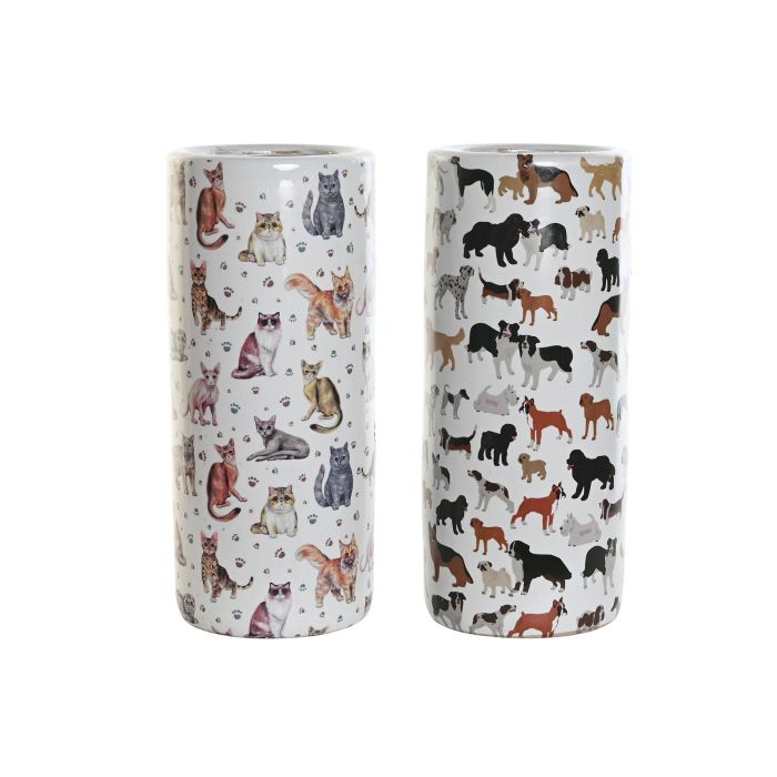DKD Home Decor Paraguero Shabby de Porcelana Multicolor con diseño Perros y Gatos Surtido Aleatorio 19x45x19 cm Pack 2 Unidades