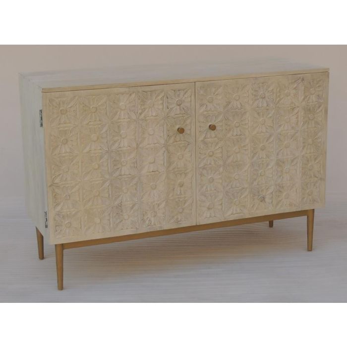 Aparador Indio DKD Home Decor Blanco Dorado 45 x 80 x 120 cm