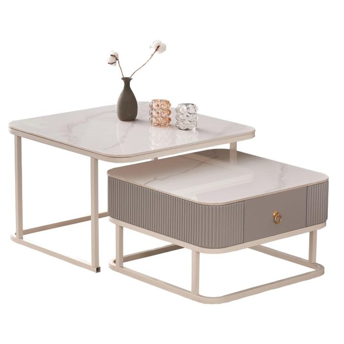 Mesa Centro Glam DKD Home Decor Blanco 70 x 45 x 70 cm Set de 2