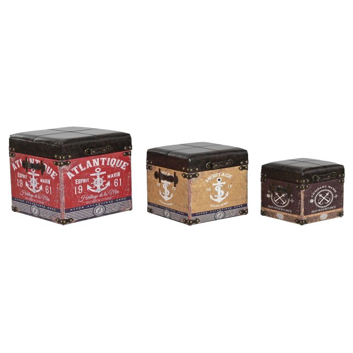 Caja Atlantico DKD Home Decor Multicolor Marron 47 x 42 x 47 cm Set de 3