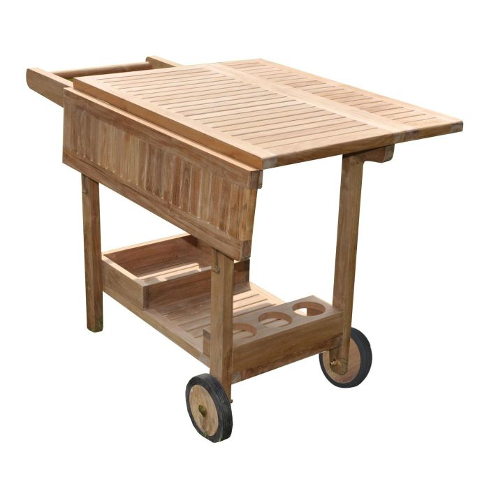 DKD Home Decor Camarera de Servicio Plegable con Ruedas para Terraza y Jardín, de Teca Marrón, 90x108x72 cm
