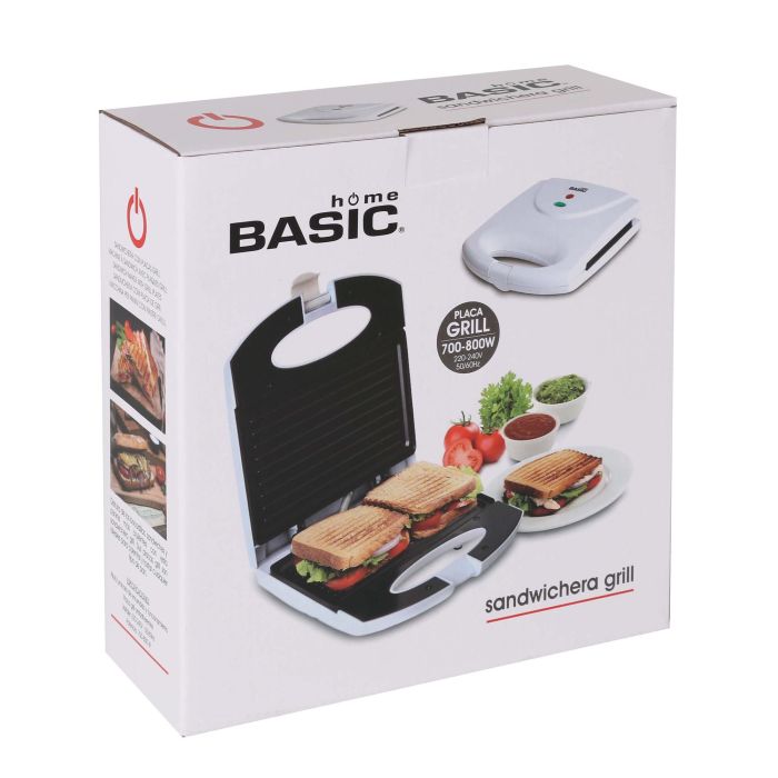 Basic Home Sandwichera Plana Blanca 700-800 W, 21.8 x 21.5 x 6.5 cm (4 Unidades)
