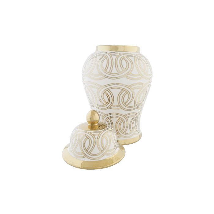 DKD Home Decor Tibor de Porcelana Oriental Colección Fana Blanco y Dorado 22x42x22 cm 2