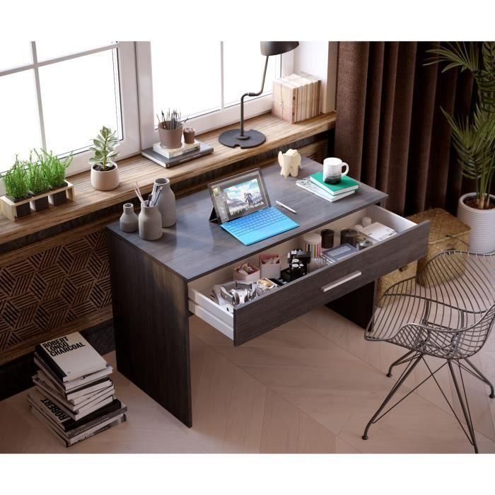 Escritorio con cajones grandes - Melamina gris ceniza - 110 x 56 x 81,5 cm 4 Escritorio con cajones grandes - Melamina gris ceniza - 110 x 56 x 81,5 cm 4